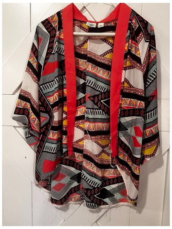 Cato Tops - CATO Women's Open Front Blouse Multi Color Geometric Patterned Siz L Needs Trim